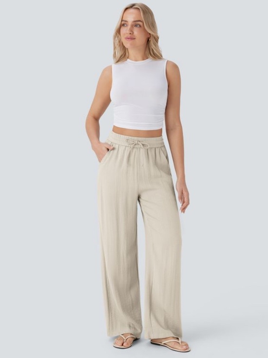 HALARA Pants - NWT HALARA Wide-Leg Linen-Feel Pants — Light Beige
